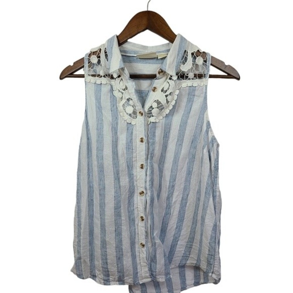 Maeve Linen Striped Sleeveless Button Front Shirt Small Womens